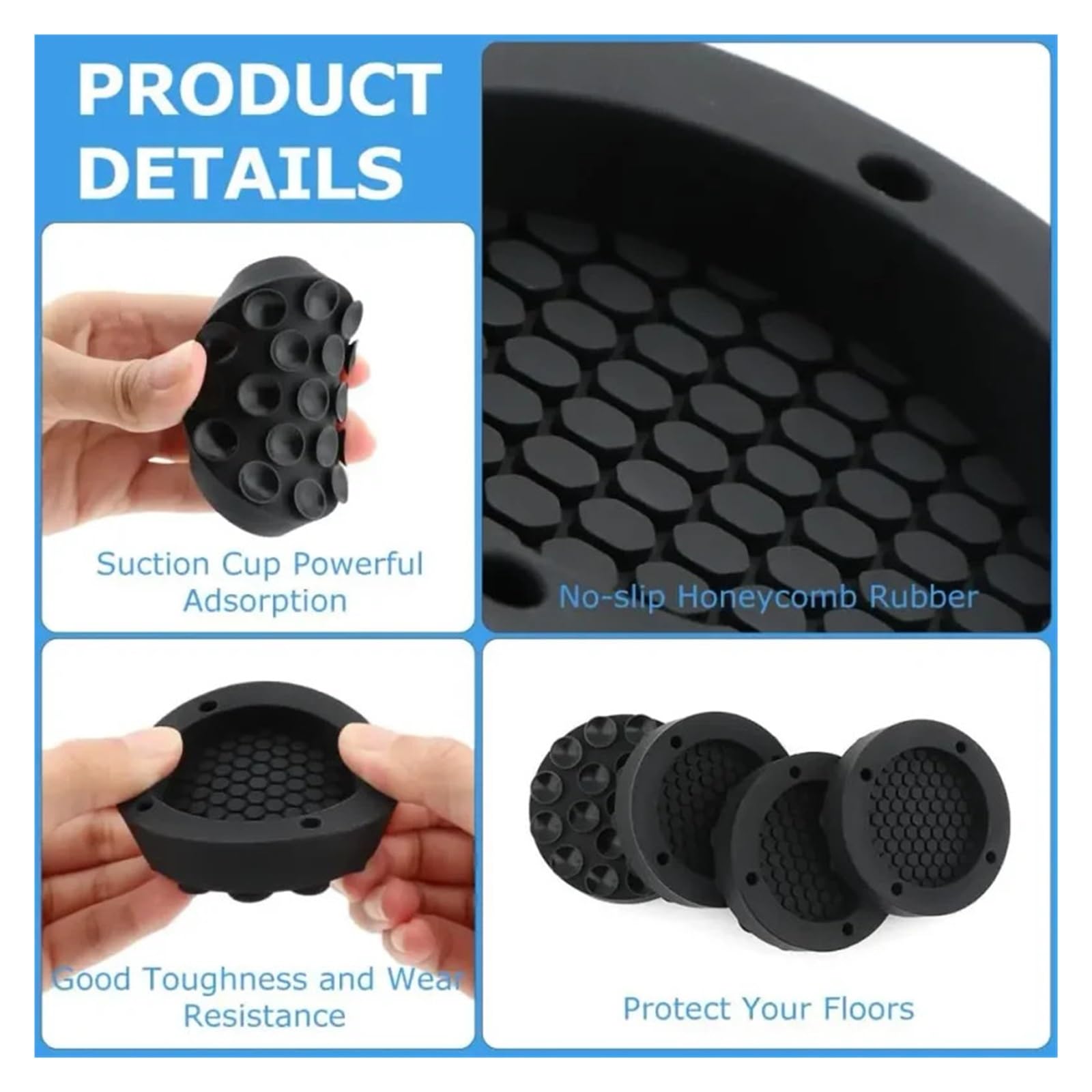 HIZON 4 Almohadillas for pies de Lavadora antivibración.(Black-4PCS)