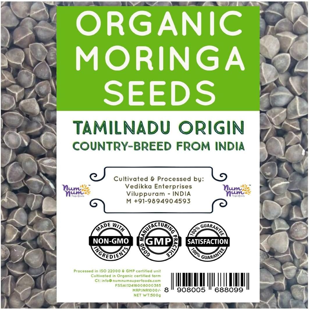 NUM NUM SUPERFOODS Tamilnadu Country breed Variety Organic Wingless Moringa Oleifera Tree Seeds/Dried Drumstick Kernelss -500 g