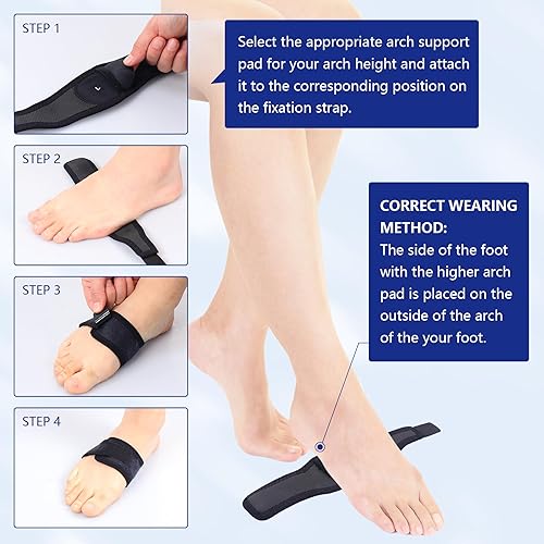 Miniatura 6 de Soporte de arco de pie (1 par) - Corrector de envoltura para pie plano, correa de manga para fascitis plantar para aliviar el dolor, arcos caídos,