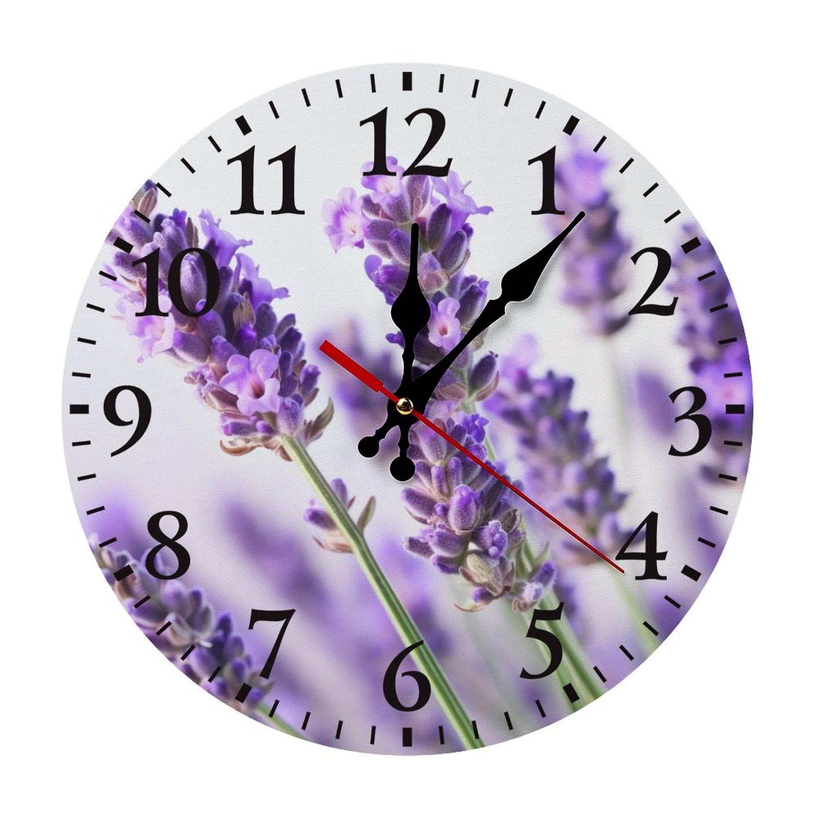 NTVOWPZO 10 Inch Wall Clock Lavender Flower Battery Operated Wall Clocks Silent Non-Ticking Round Wall Clock for Living Room Kitchen Home Office Wall Decorative Clock