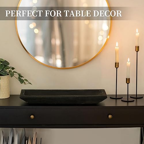 Vista 51 de Hanobe Cuenco decorativo de madera para masa: centro de mesa de madera largo, decoraciones de mesa con portavelas natural, bandeja decorativa