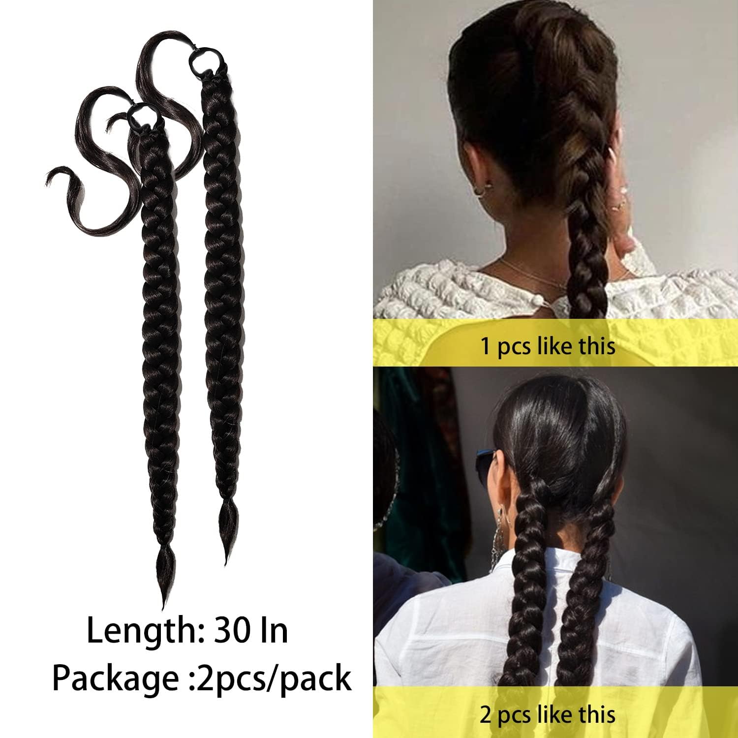 2 Packs Long Braided Ponytail Extension For Black Women Soft Synthetic Hair Piece For Women with Hair Tie Straight Wrap Around Ponytail Braided Hair Extensions pre Stretched (mix bug) - Image 2