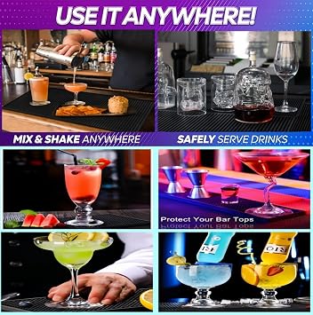 WANGCHAO Bar Mat Set - 8mm Thick Anti-Skid Non-Toxic Rubber Bar Mat for Home Bar, Countertop, Restaurants, Coffee Bar Mat - Premium Rubber Bar Service Spill Mat (3 pack) (24*3+18*12+12*6)