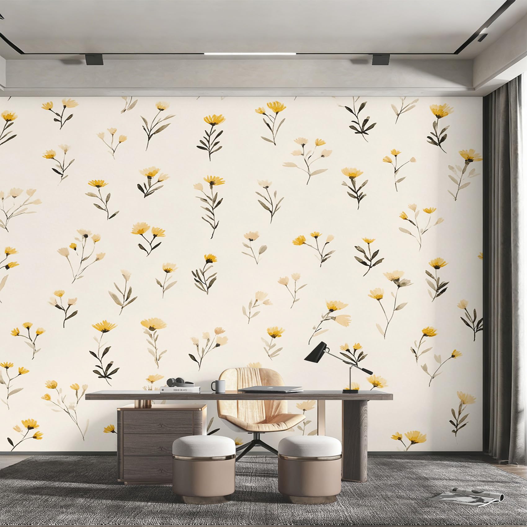 Papier peint panoramique fleur aquarelle 400x280 cm pour deco salon
