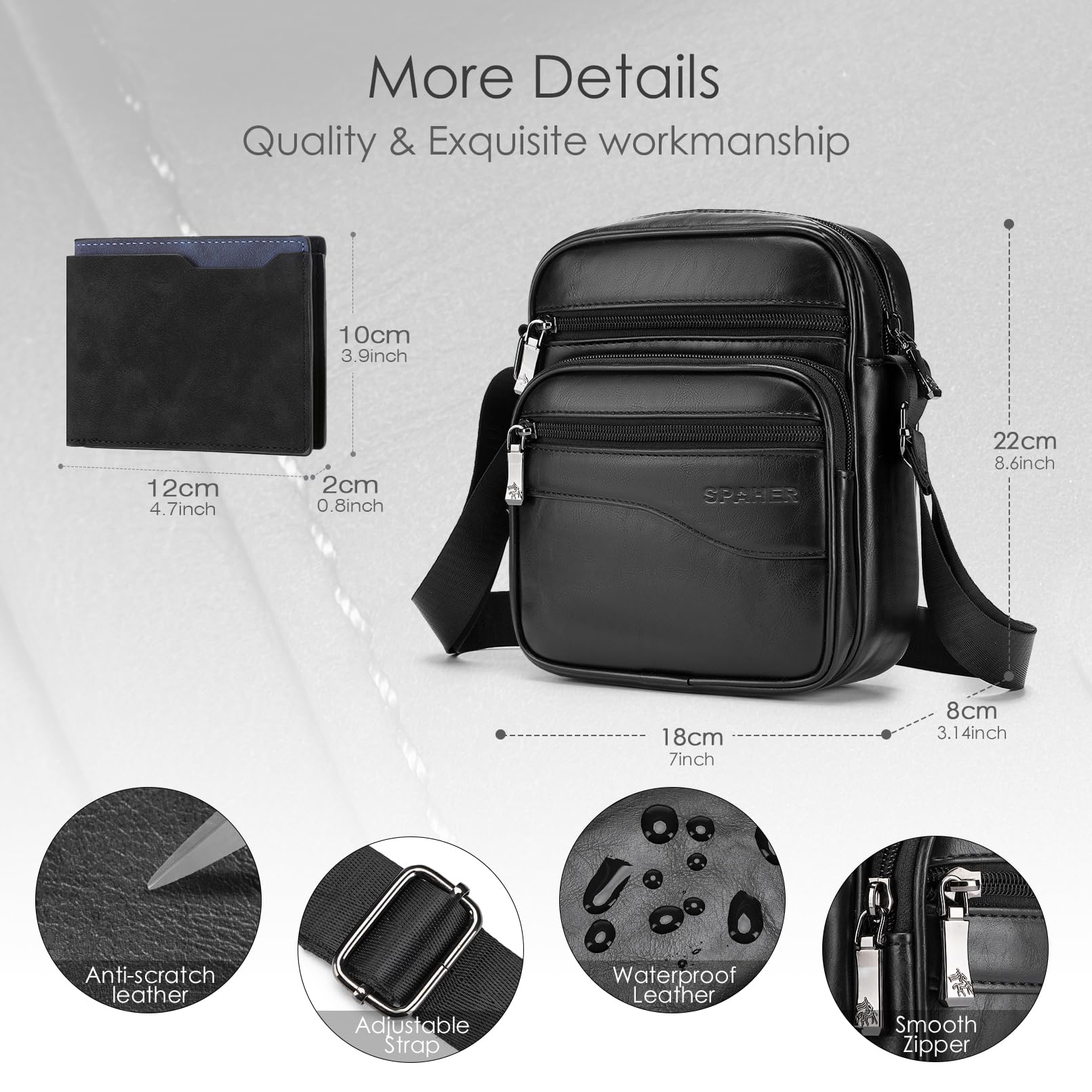 SPAHER - Bolso bandolera para hombre, de piel, bandolera, bolso bandolera, bolso bandolera, bolso para hombro, grandes mochilas, bolsa de mensajero Crossbody regalo para hombres