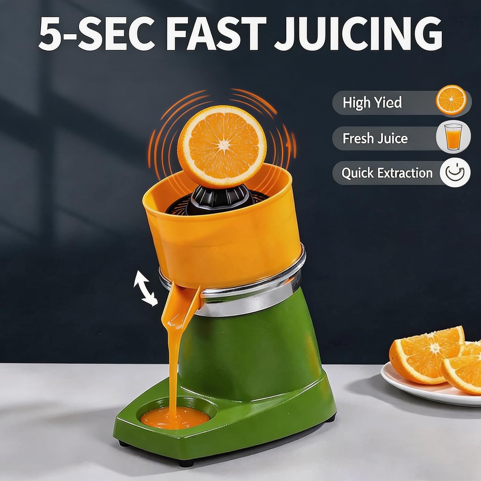 Spremiagrumi Elettrico Professionale Da 250 W, 1400 Giri/min, Con 3 Coni, Spremitura Rapida In 5 Secondi, Ampia Apertura Di Alimentazione, Separazione Automatica Della Buccia, Base In Acciaio