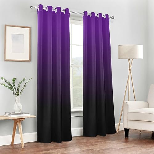 Miniatura 6 de Cortinas opacas moradas y negras de 84 pulgadas de largo, paneles de cortina para ventana de apartamentos, cortinas divisoras de habitación y