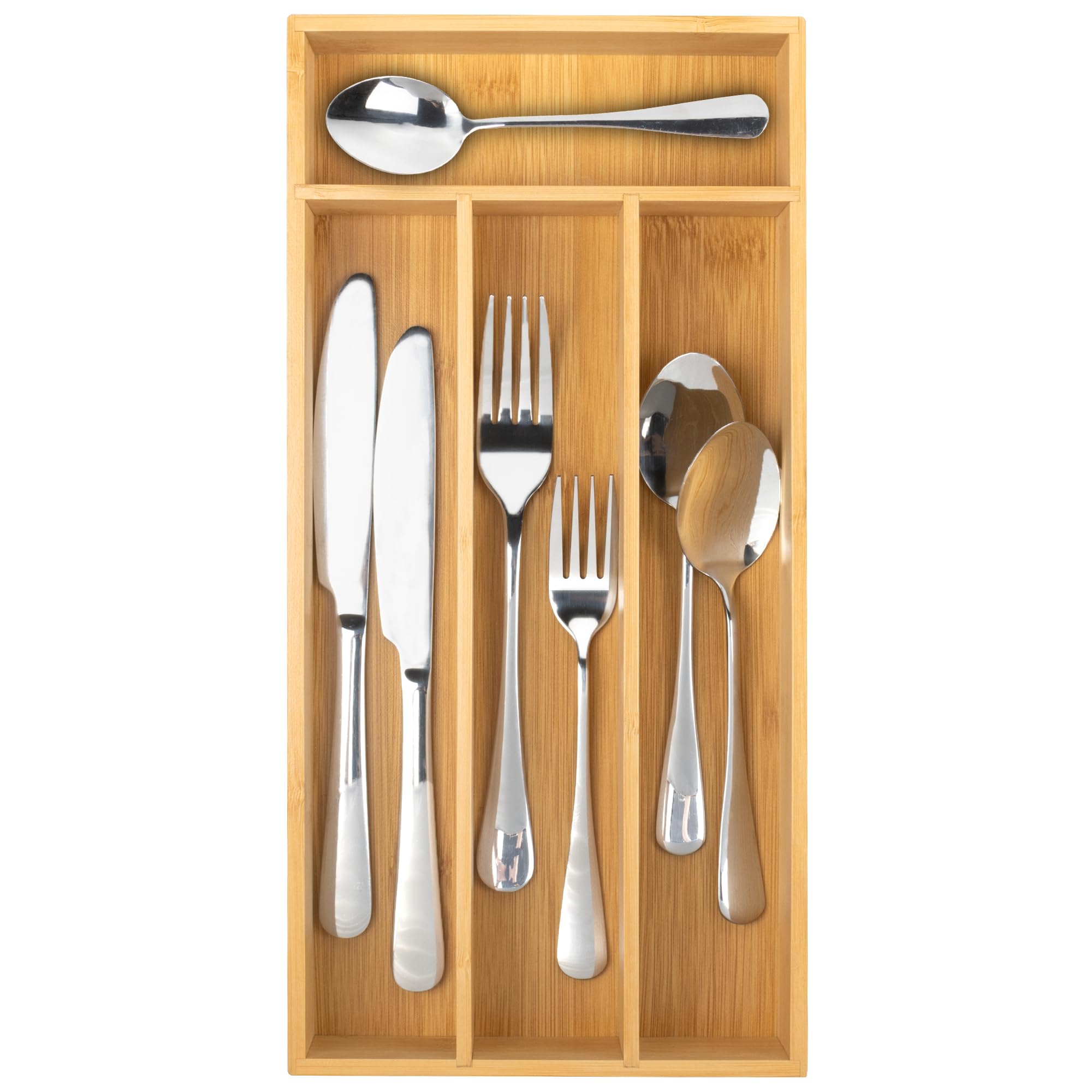 Conflech Silverware Organizer - Bamboo Kitchen Drawer Utensil Holder with 4 Slots (Natural)