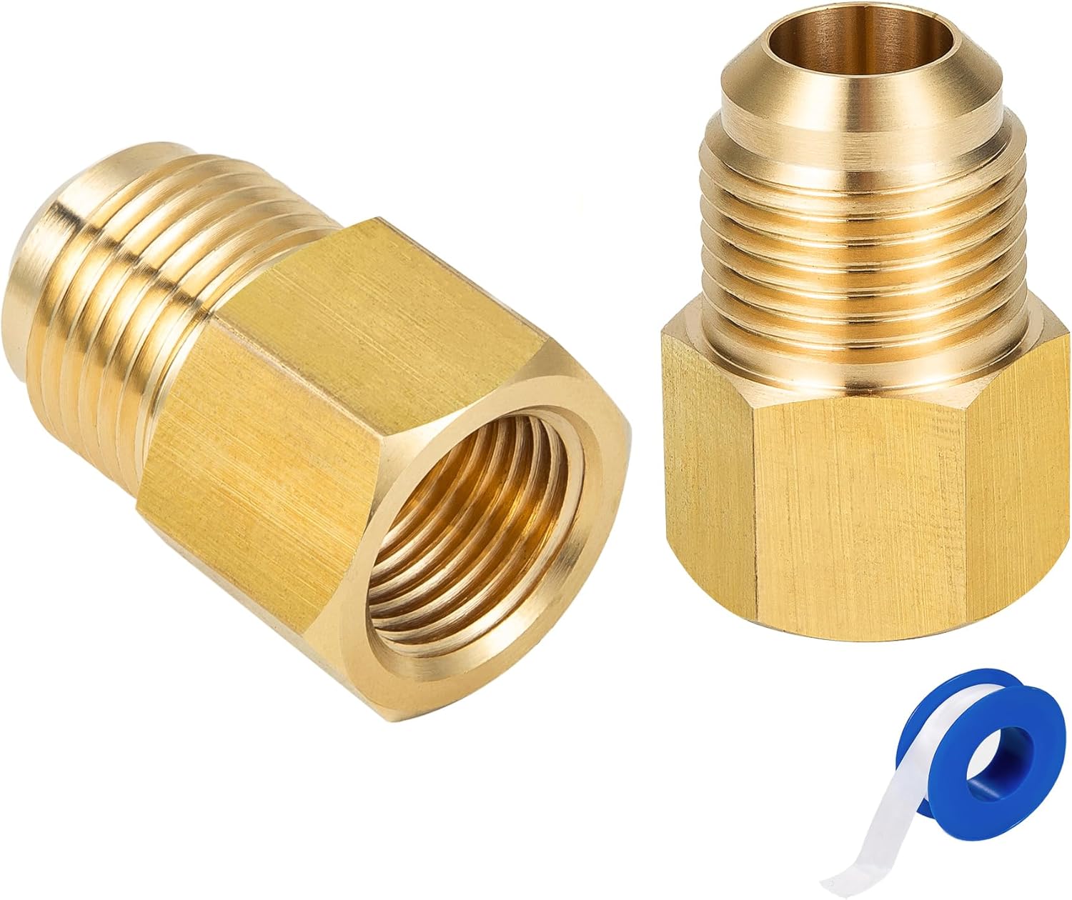 2pcs 3/8 Inch (5/8"-18UNF) Female Flare x 1/2 Inch（3/4"-16UNF）Male Flare Brass Adapter for fuel, oil, air, liquid petroleum (LP) and natural gas lines connections
