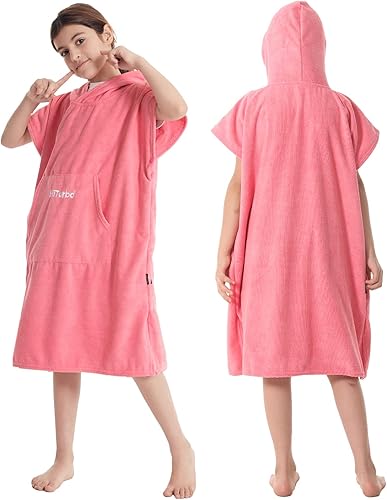 Hiturbo Toalla cambiadora para niños, poncho absorbente de secado rápido, toallas de baño de microfibra (rosa)