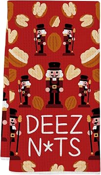 Tian Zhun Nutcracker Gifts Deez Nuts Gifts Kitchen Towels Red Dish Towels Funny Christmas Decoration for Kitchen Bathrooms 18 x 26 Inch