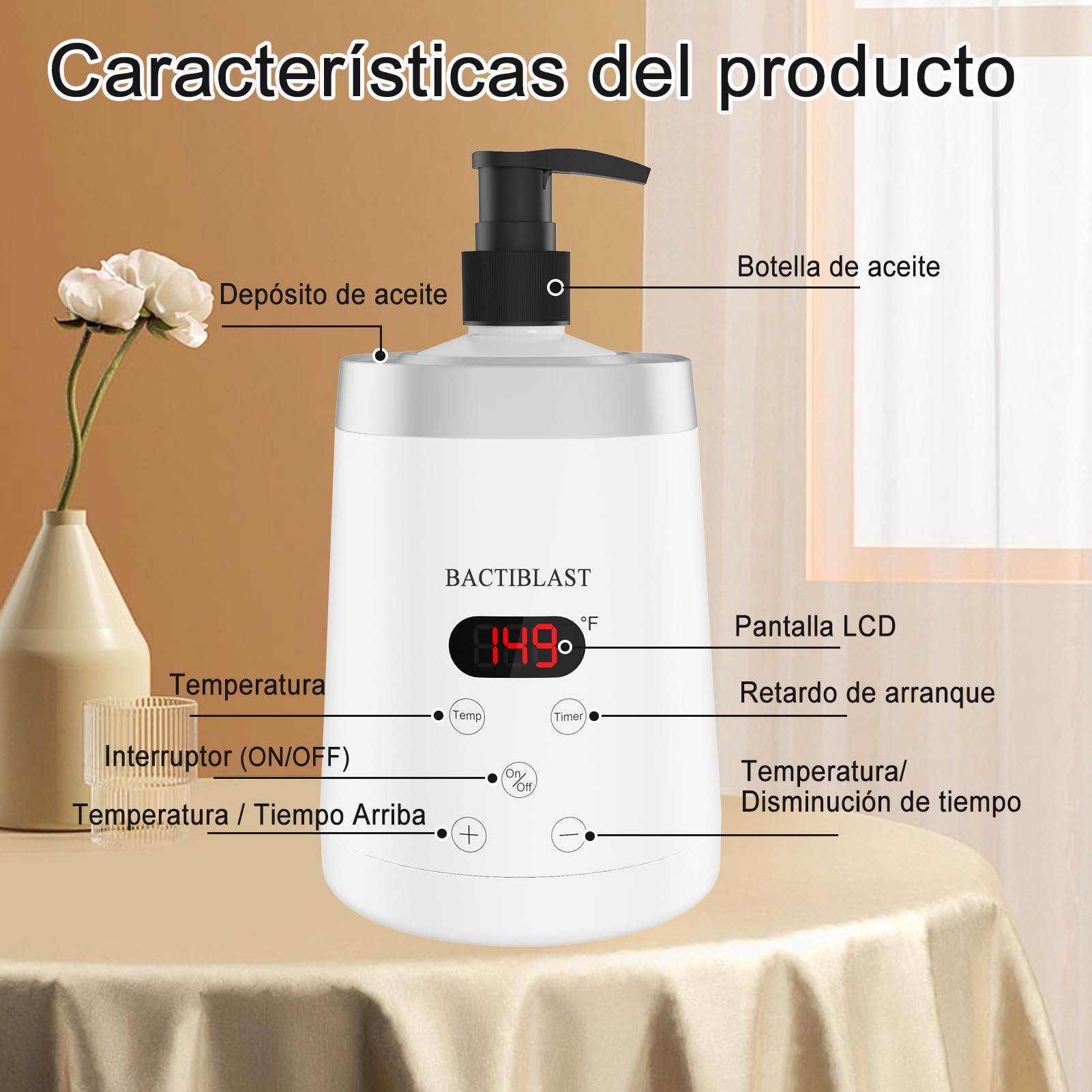 Calentador Aceit Masaj, Calentador de Aceite de Masaje con dos dispensadores de botellas, Calentador de loción con indicador LCD, Oil Warmer For Salon, Home (Blanco)