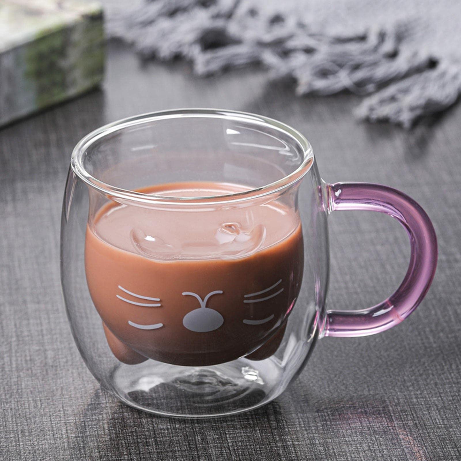 Tazza In Vetro A Forma Di Gatto 300 Ml: Bicchiere Resistente Al Calore, Microonde, Regalo Simpatico - 2