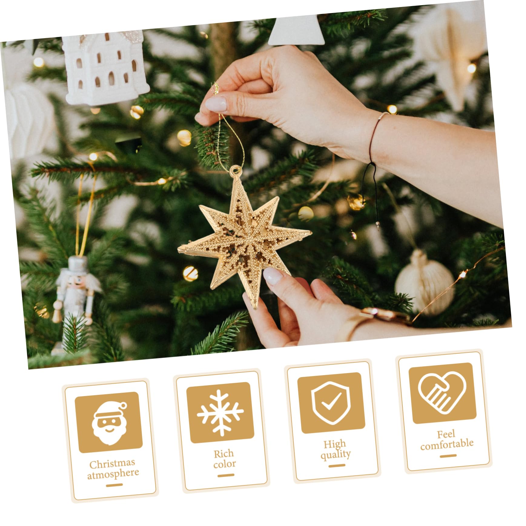Cabilock 5 Sätze Goldener Sternanhänger Weihnachtsbaumdekoration Weihnachtsstern Christbaumanhänger Gold Christmas Tree Ornaments Weihnachtsdeko Stern-anhänger Weihnachtsschmuck 6 Stück * 5