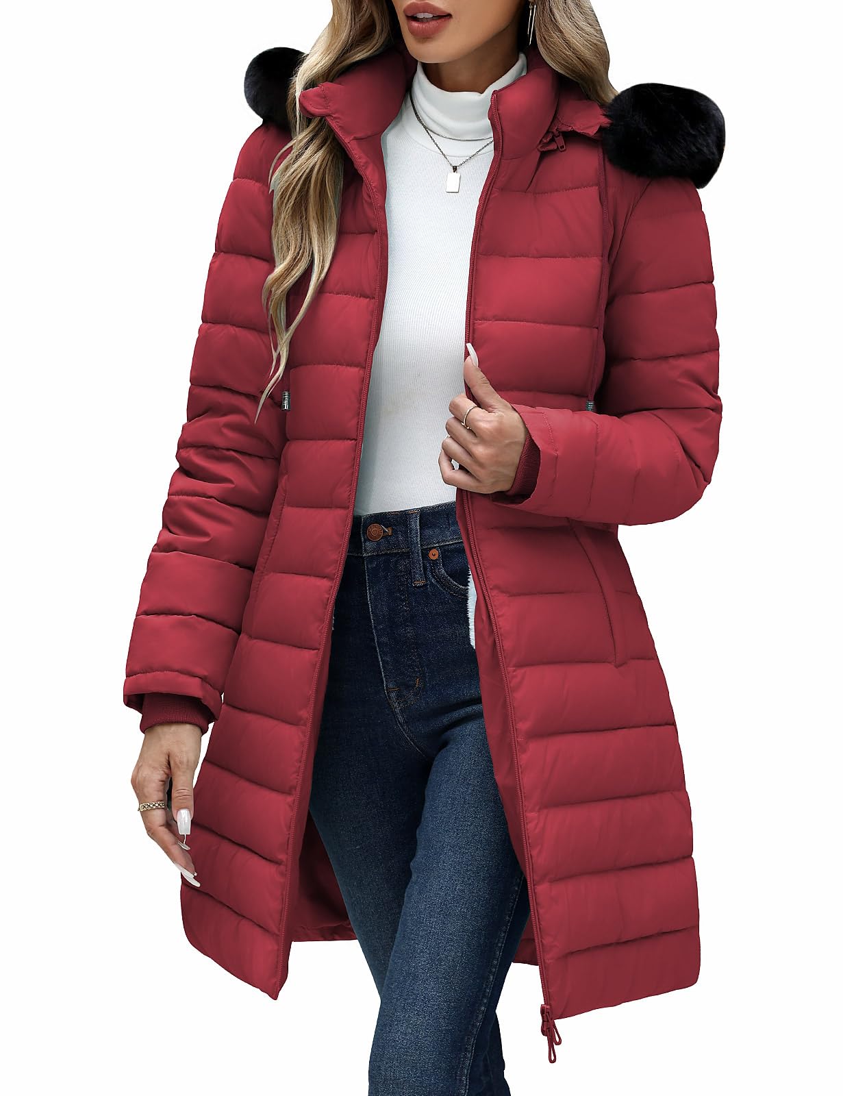 Yusongirl Piumino invernale da donna foderato in pile ispessito caldo giacche con cappuccio staccabile impermeabile parka cappotti