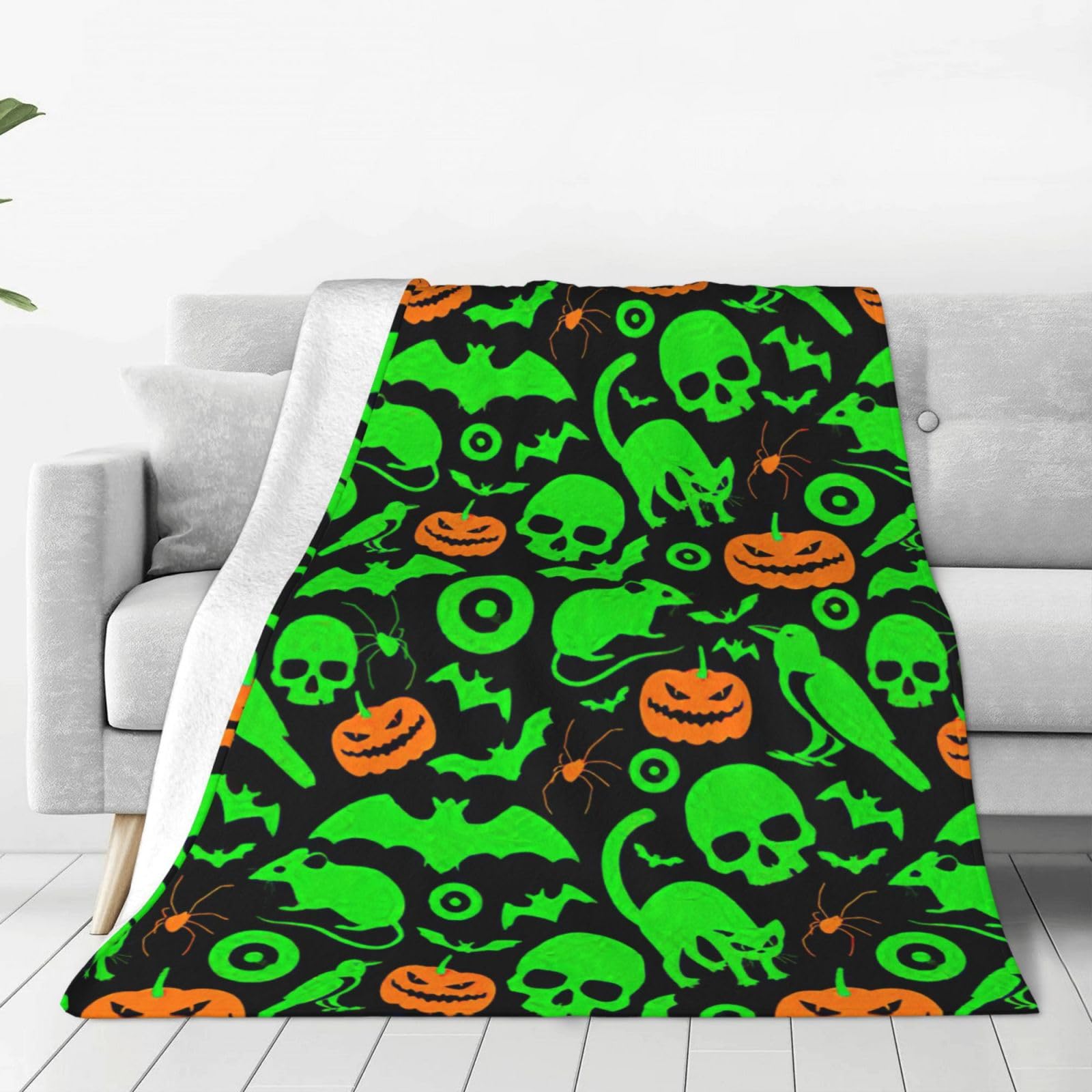 Couverture polaire fantôme vert et citrouille d'Halloween pour lit et canapé