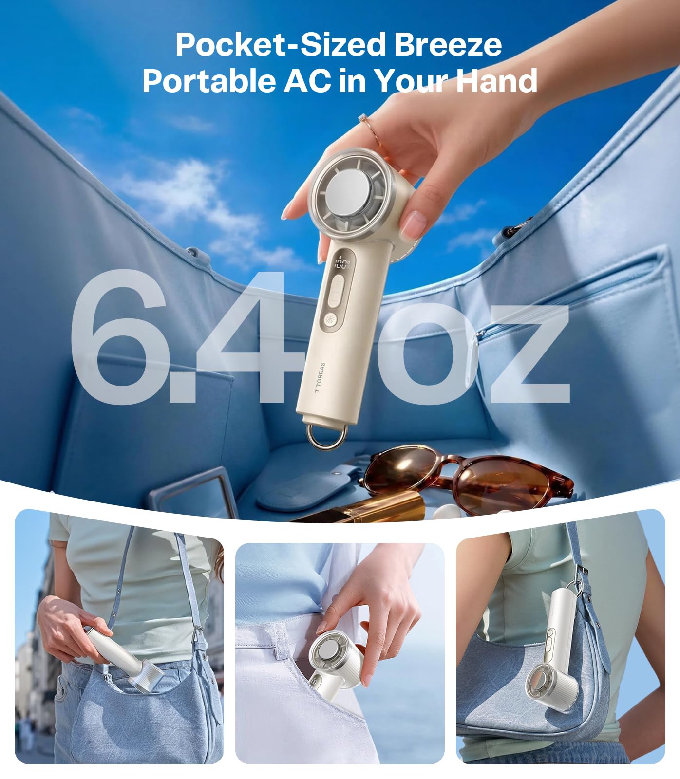 TORRAS Coolify iva - Ventilatore portatile con refrigeratore per il ghiaccio, raffreddamento di 10 °C, velocità regolabile da 0 a 100, mini ventilatore portatile super potente da 4900 mAh