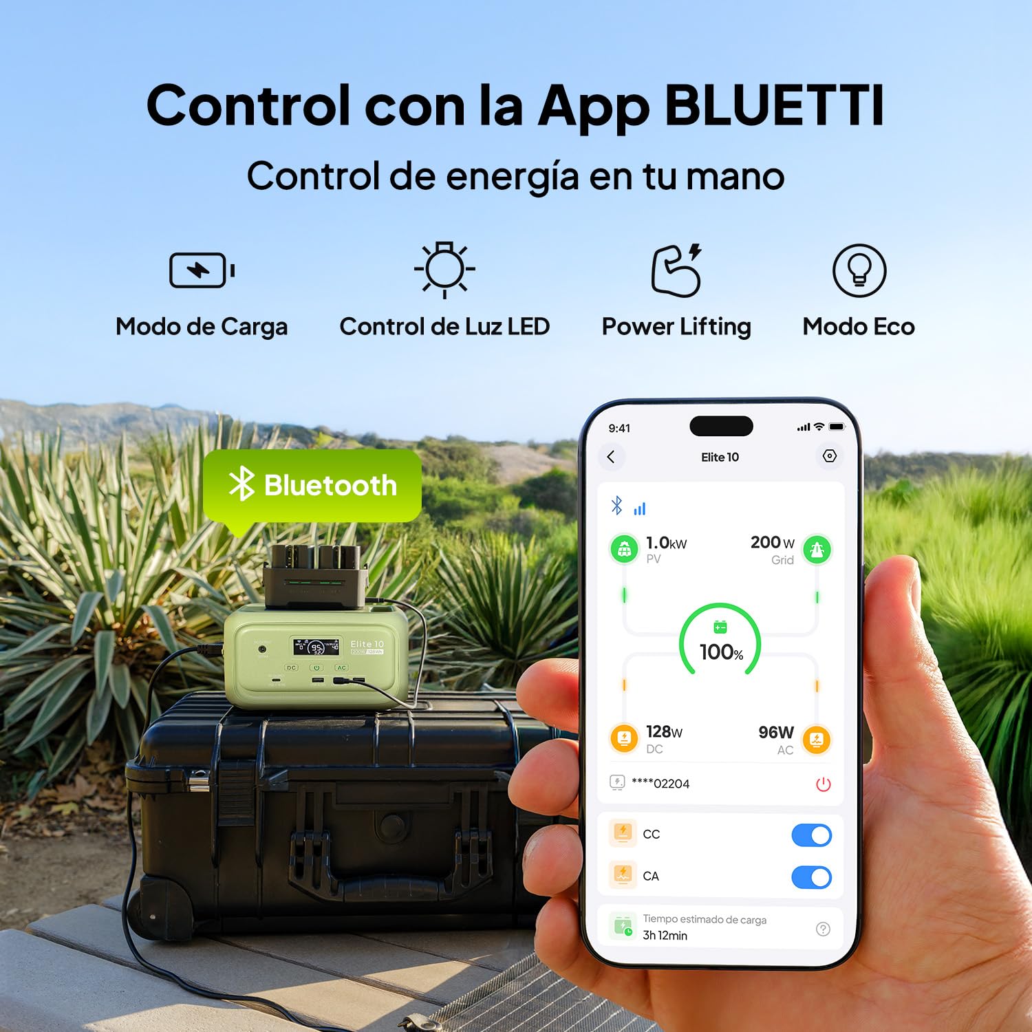 BLUETTI Elite 10 Mini Estación de Energía Portátil, Batería LiFePO₄ de 128Wh con Salida CA de 200W, Respaldo UPS de 10 ms, Generador Solar de Carga Rápida para Camping, Viajes y Emergencias （Verde）