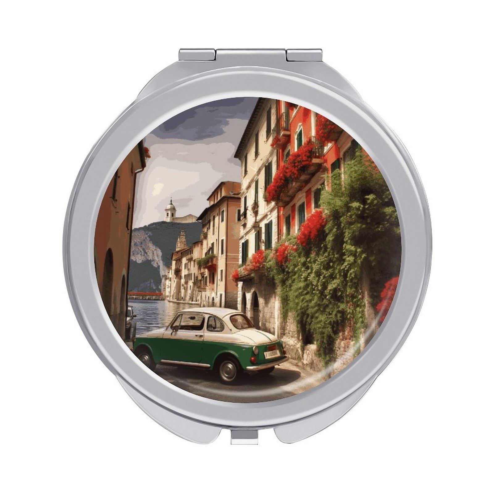 JTREHY Beautiful Italy Makeup Mirror Portable Folding Mirror Compact Travel Mirrors 2-Sided Round Pocket Mirrors Cute Handheld Beauty Mirror for Handbag Purse for Women Gift