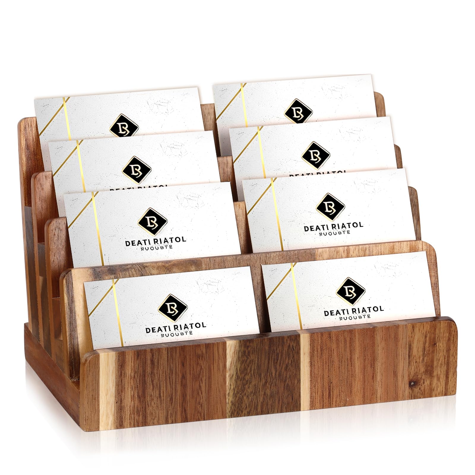 DLUGOPIS 4 Tier Acacia Wood Business Card Holder