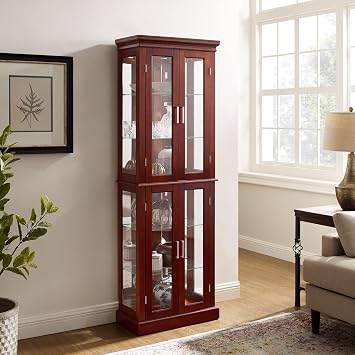Modern s Display Cabinet with LED s, Adjustable Shelves, and Mirrored Bk Panel