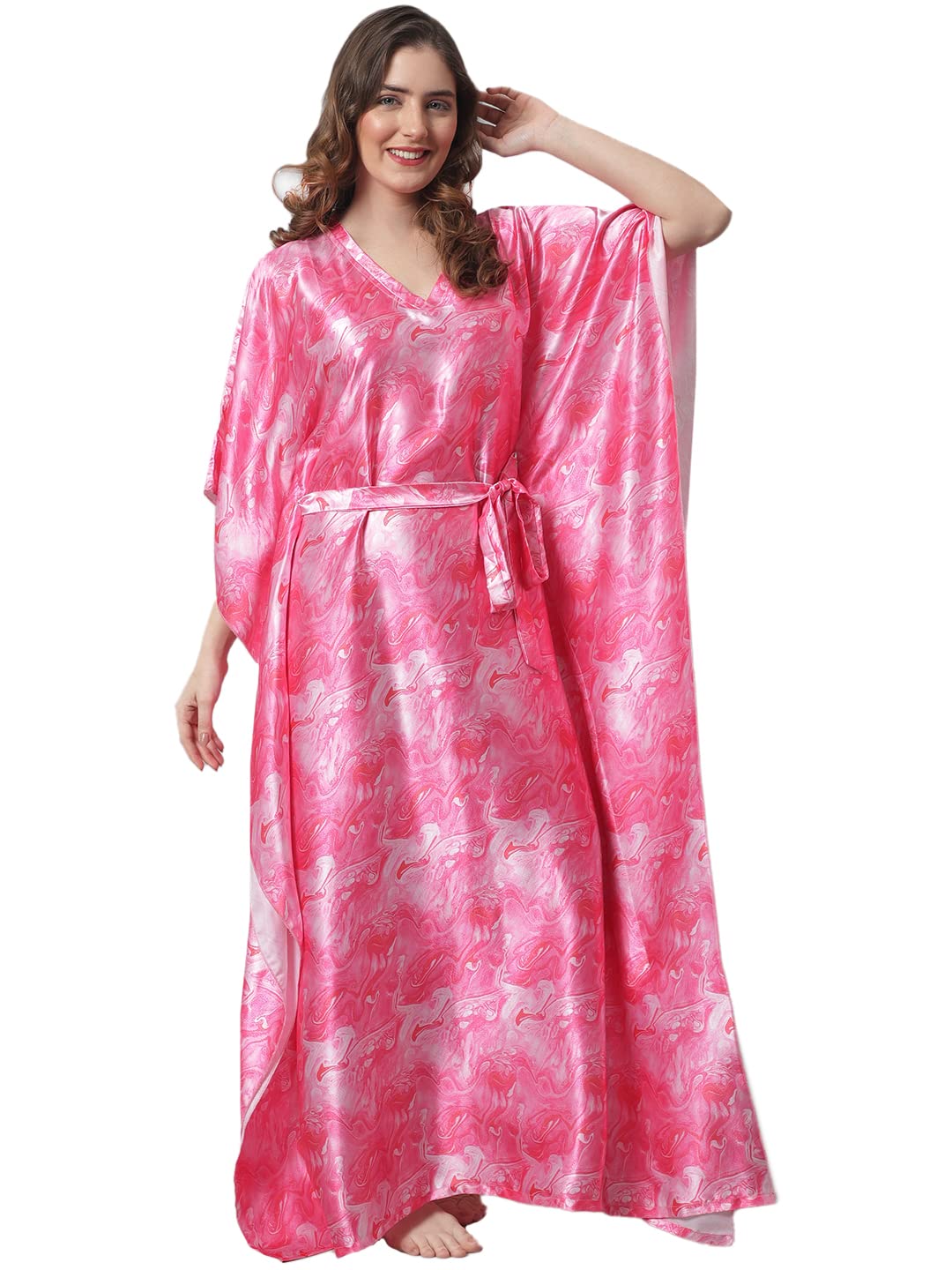 claura Pink Silk Satin Women Kaftan Nightdress/Kaftan Nighty for Women-picture-42