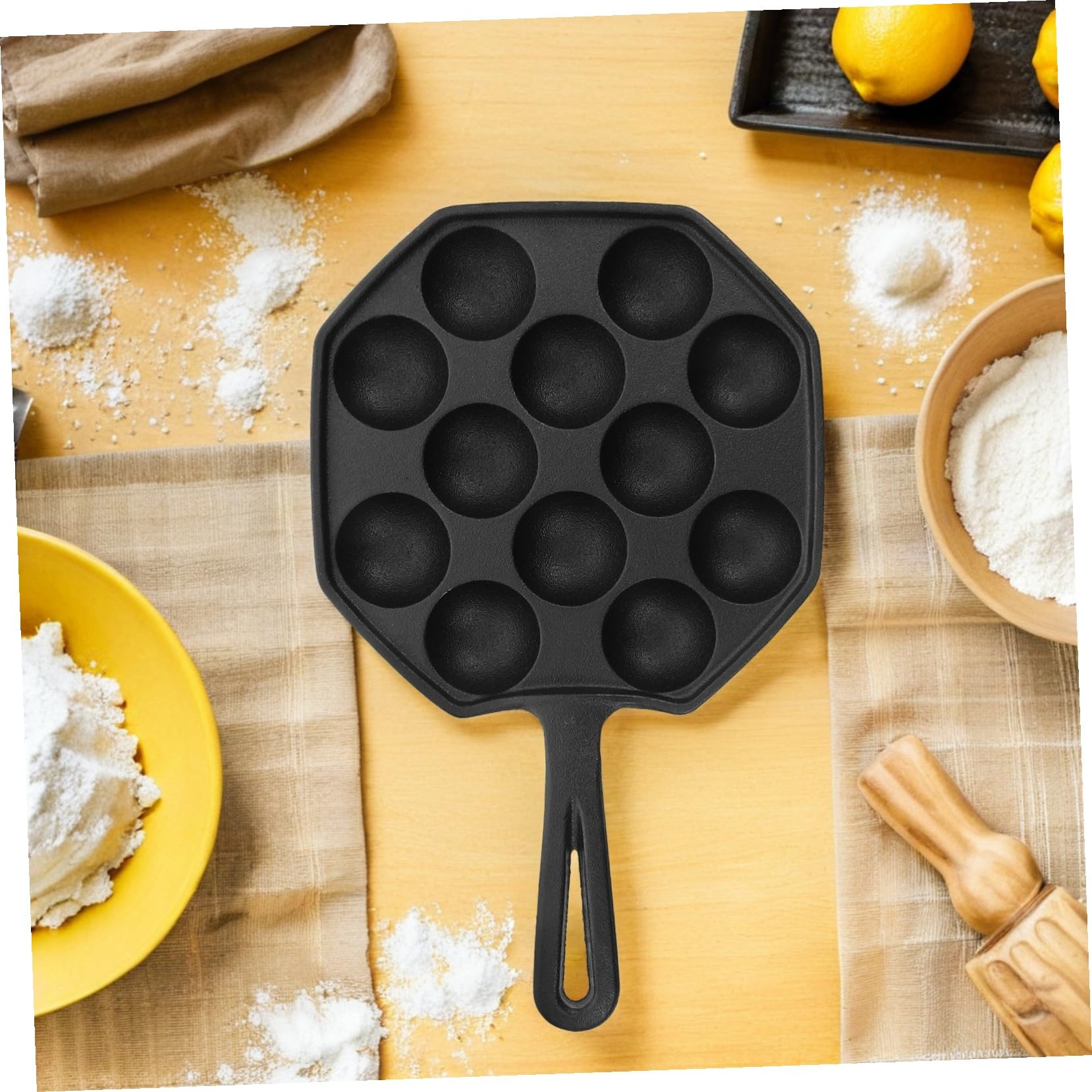TOYANDONA Otworowa Żeliwna Patelnia Do Takoyaki i Naleśników Tradycyjne Japońskie Naczynie Do Pieczenia Pulpecików Nieprzywierająca Taca Grillow Efektywnego Smażenia i Pieczenia