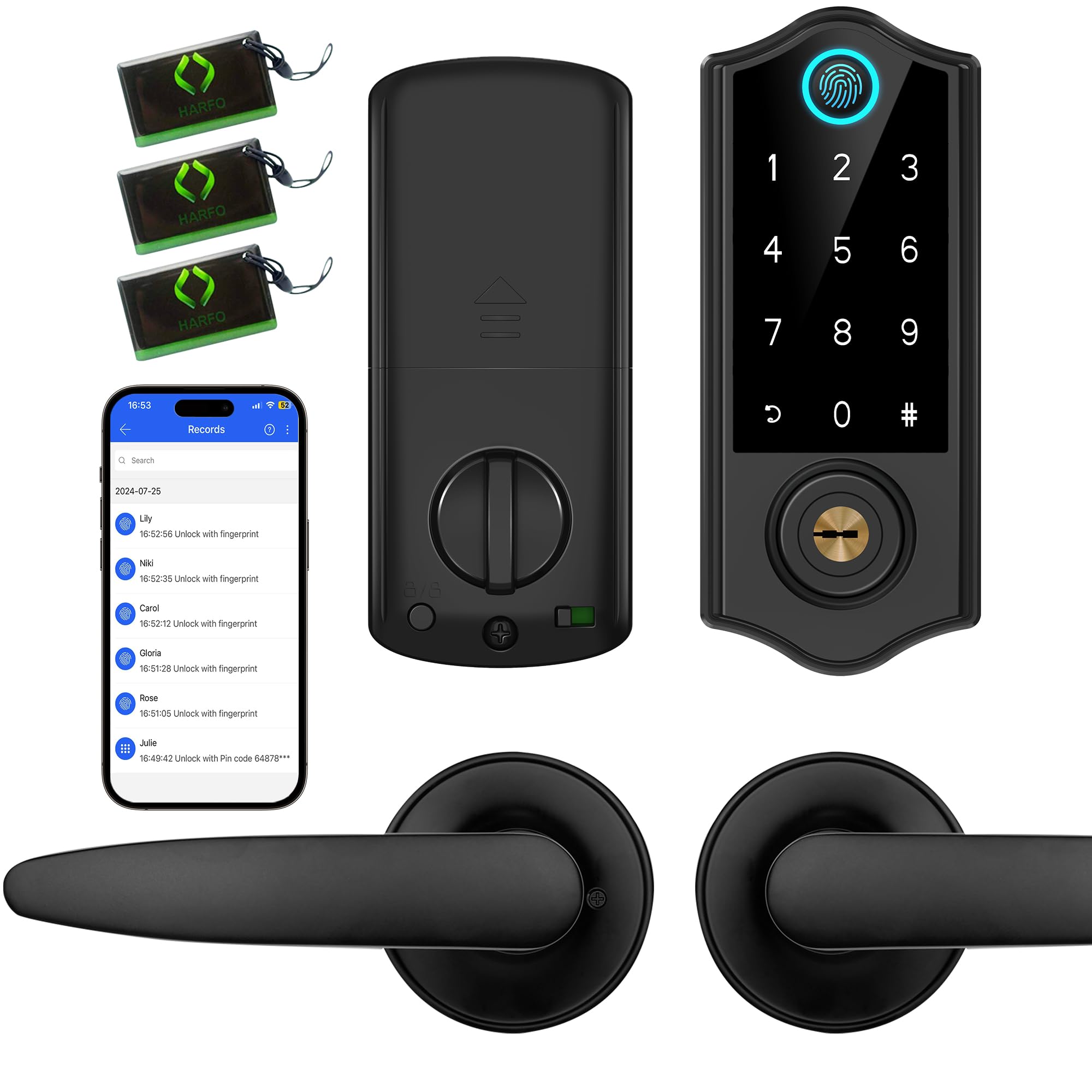 HARFOSmart Fingerprint Door Lock, Keyless Entry Deadbolt, Full App Control Biometric Lock, Electronic Digital Touchscreen Keypad, Auto Lock, Easy Install, Black