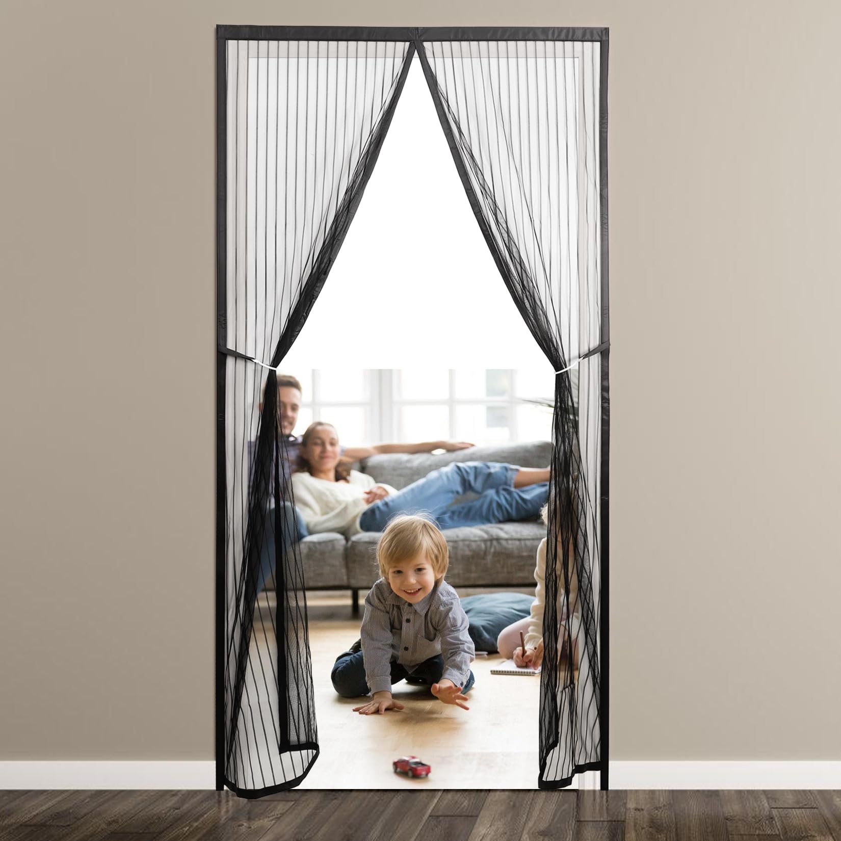 Fly Screen Door Insect Protection, 235 X 270 Cm, Heavy Duty Mesh Curtain & Full Fabric Paste, Easy Adhesive Mounting, No Drilling, Ideal For Balcony Door, Patio Door (Grey