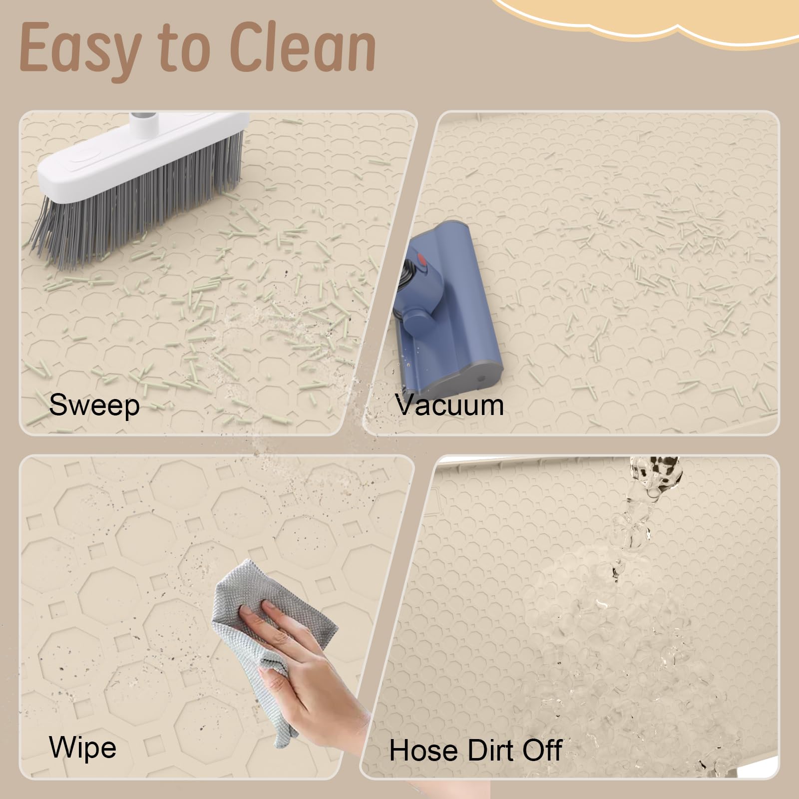 Grand tapis de litière de chat 86cmx56cm, Tapis de piégeage de litière de chat pour la boîte à litière, Tapis en silicone imperméable pour le sol, Facile à nettoyer, Beige