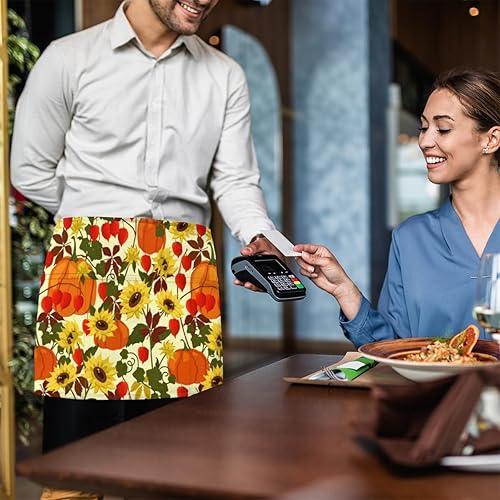 Miniatura 6 de 3 Pocket Waist Apron, Pack of 3, Pumpkin Sunflower Server Short Apron for Men Women, Kitchen, Restaurant, Cafe Delantales De Mesera Para Mujer