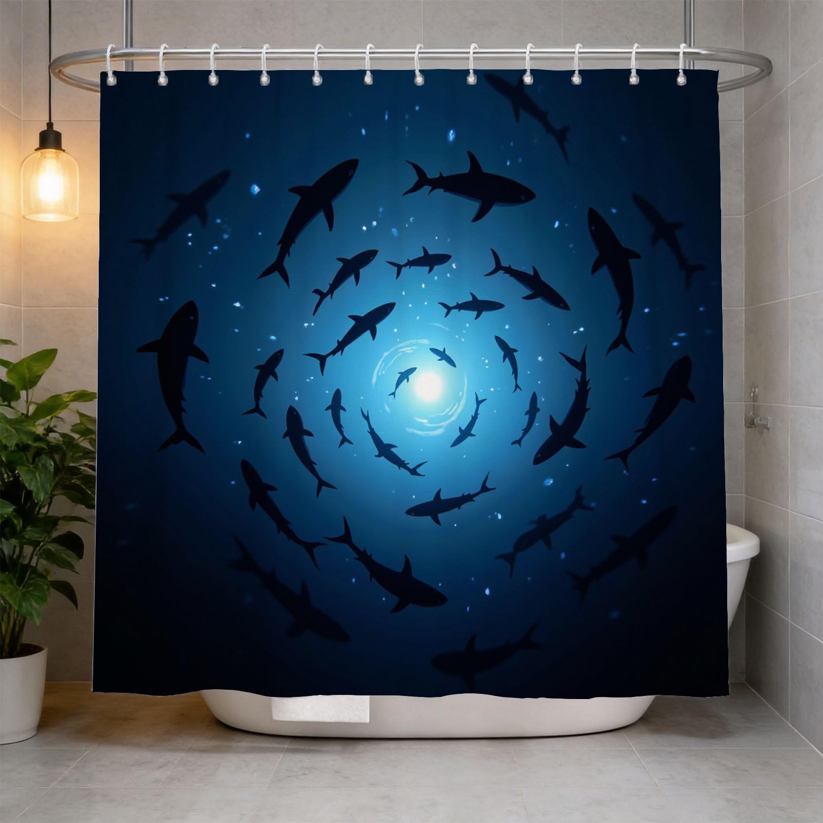 Hongduo 3D Shark Illustration Shower Curtain for Stalls Bathtubs Ocean Bathroom Decor Shower Curtain Set Polyester Fabric Waterproof 200x200cm/79X79 Inch with Hooks