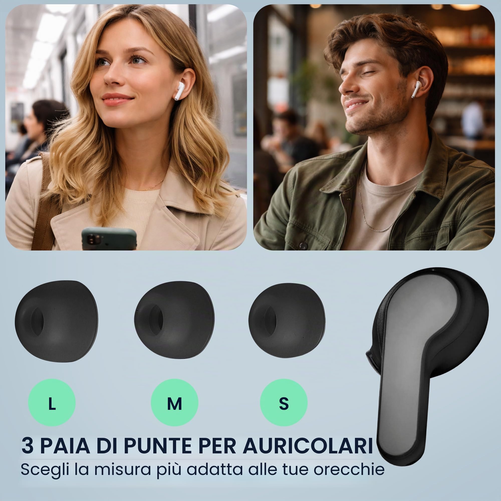 6 Gommini In Silicone Di Ricambio Per JBL Wave 200 TWS E Wave Beam – 3 Misure (S/M/L) – Nero
