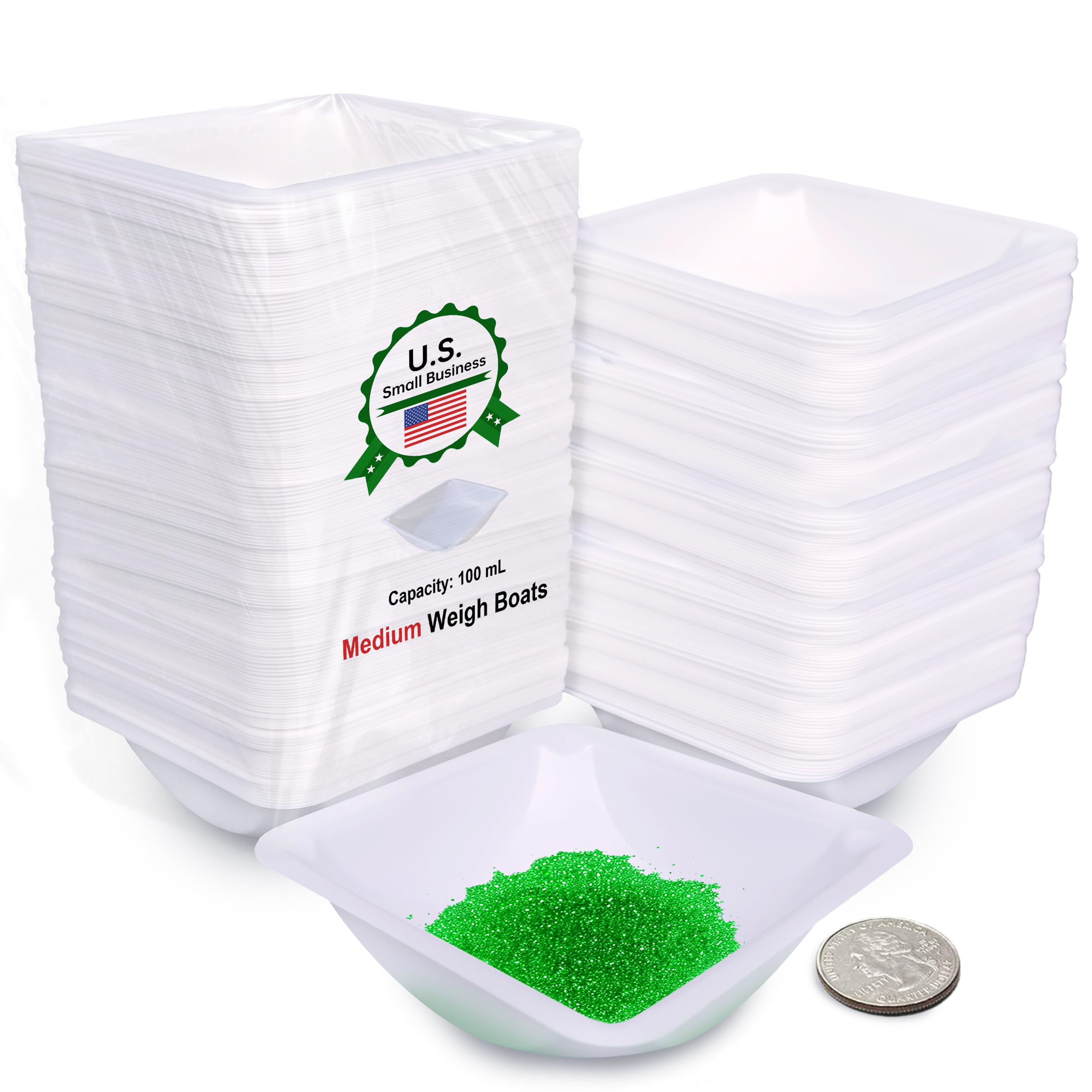 Nilef Weigh Boats Medium 125 Pack | 100 mL, 3 oz | Square Disposable Trays | Anti-Static Polystyrene Weighing Dishes for Scale, Liquids, Powders |