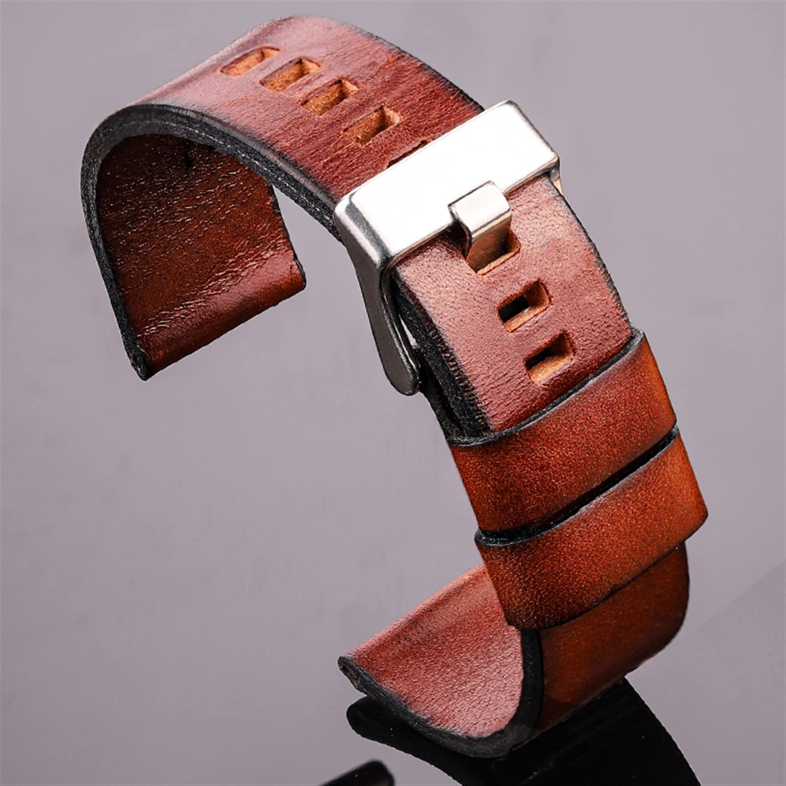 Correa de Reloj Hecha a Mano 22 mm 24 mm 26 mm Negro Rojo geel marrón Oscuro Correa de Reloj de Cuero Genuino Mujeres Hombres Correa Gruesa (Negro 26 mm)