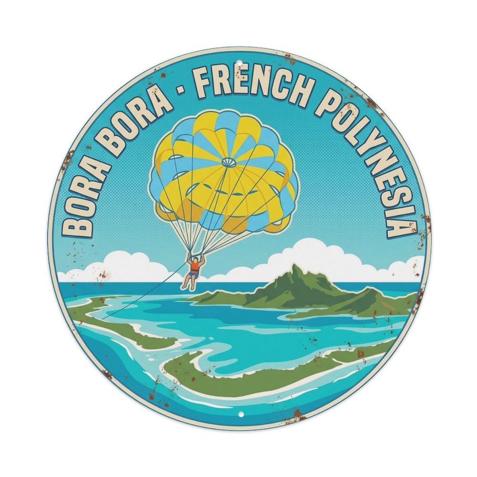Parasailing BoraBora Lagoon Sky Retro Island Metal Tin Sign