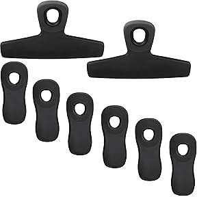 COOK WITH COLOR Bag Clips - Heavy Duty Chip Clip and Refrigerator Magnet Clips for Food Storage with Air Tight Seal Grip, Black, Pack of 8