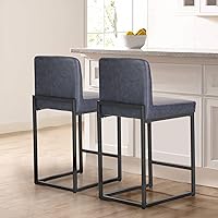 Vista 17 de Sophia & William - Juego de 4 taburetes de bar negros, taburetes de bar modernos de cuero PU de altura de mostrador con respaldo, sillas de isla