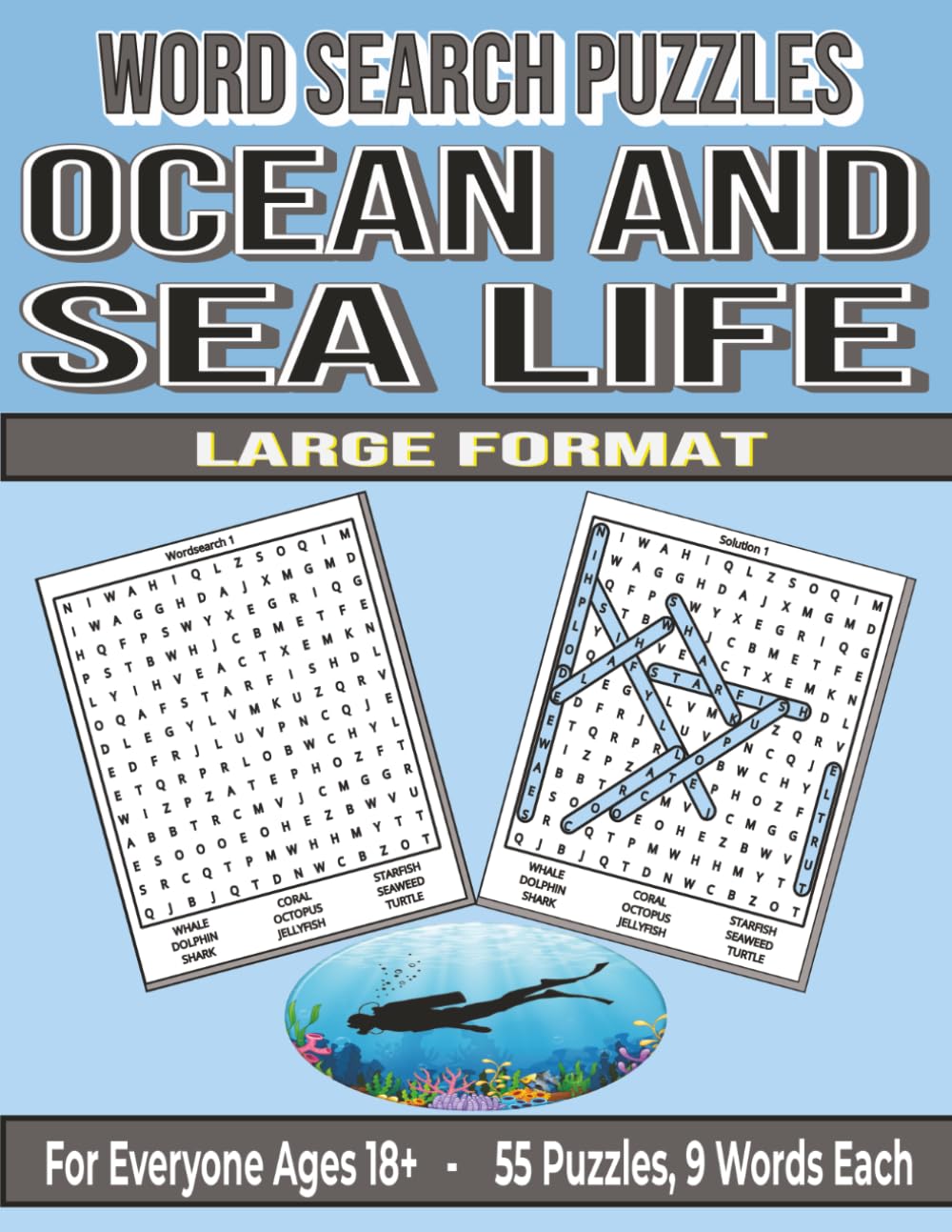 Ocean and Sea Life - Word Search Puzzles 18+: Screen-Free! Challenging Brain Activity for Adults (Word Search for Everyone Ages 18+)