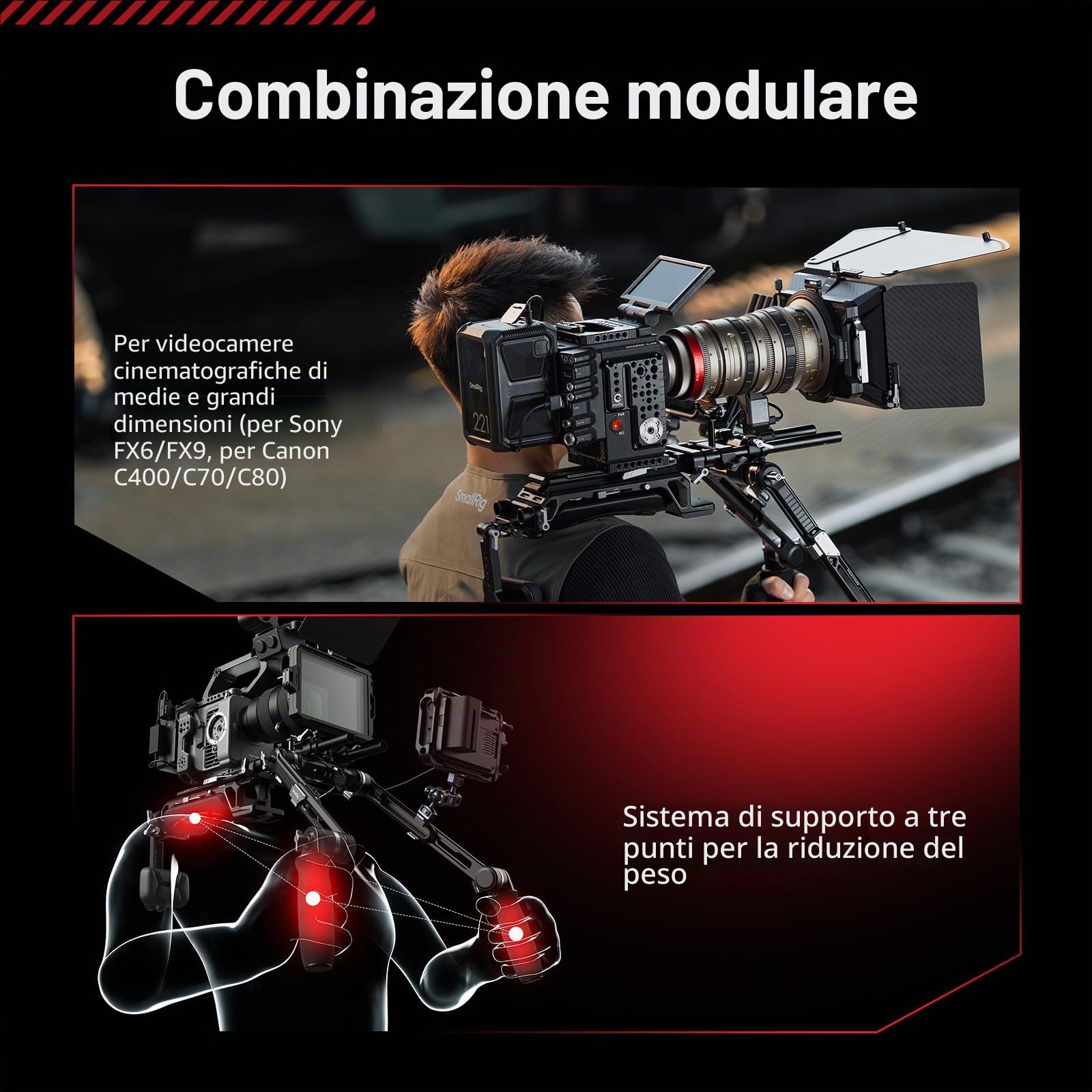 SmallRig HawkLock SR009-5199 - Kit di supporto a spalla per VCT-14, sgancio rapido One-Touch, per fotocamere Canon Cinema, carico massimo di 20 kg, con filettatura da 1/4" e morsetto asta da 15 mm