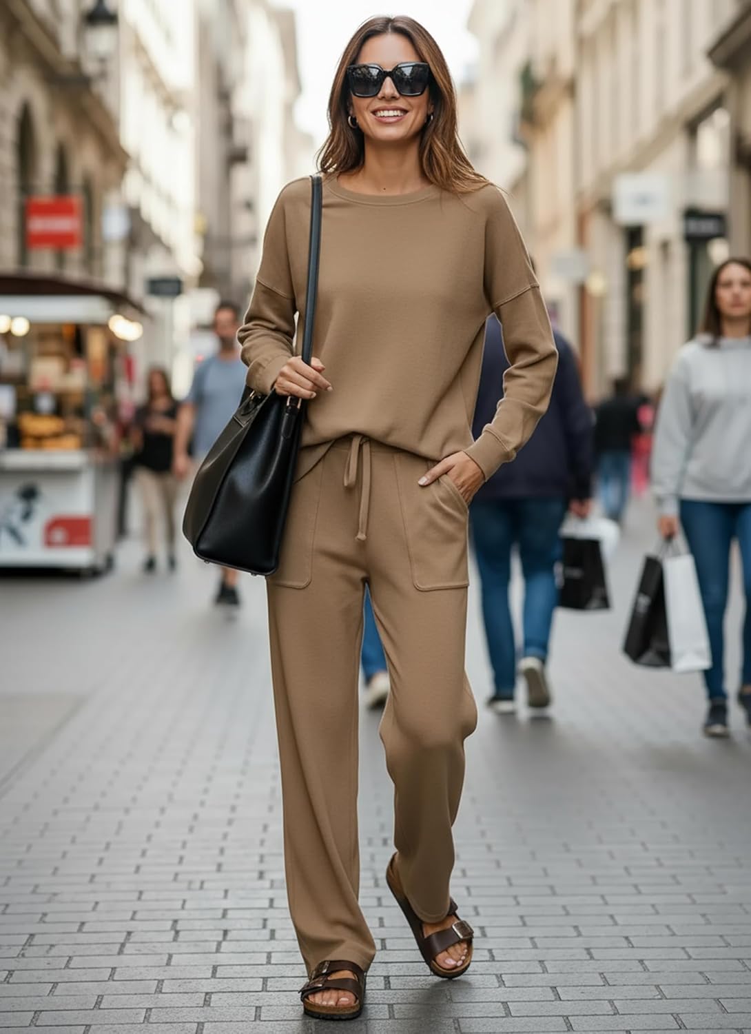 ETCYY NEW Lounge Sets for Women 2 Piece Outfits with Side Split Sweatshirt Tops and Wide Leg Sweatpants - Image 2