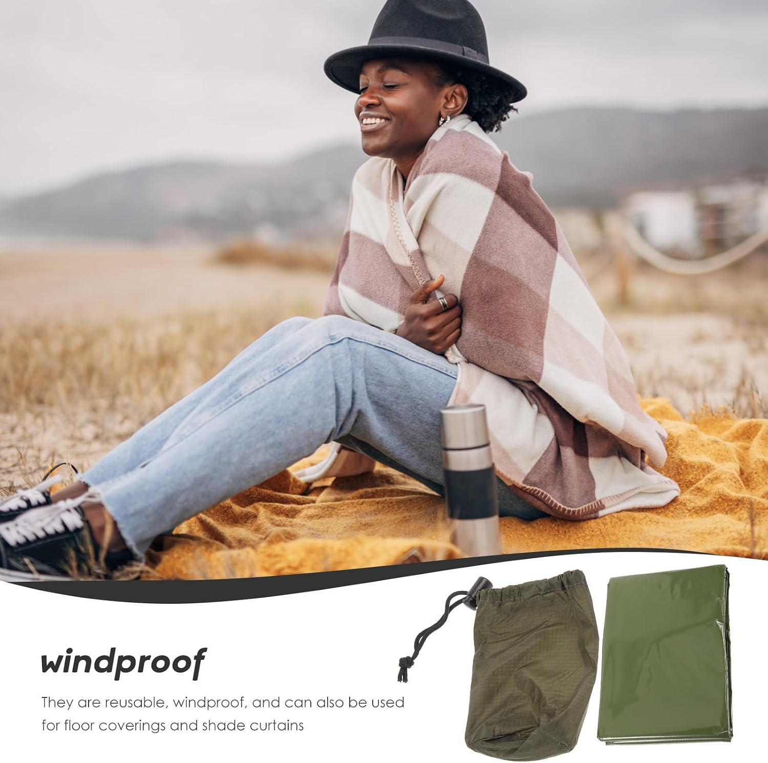 Emergency Thermal Blanket Set Aluminum, Windproof Insulation Camping Blanket for Hiking Supply, First Aid Survival Warmth Outdoor Emergency Use Carry Bag