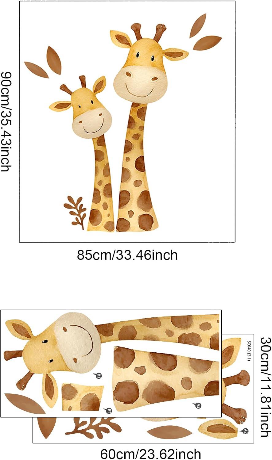 Giraffe Wall Decal,Cute Colorful Safari Animal Giraffe Wall Stickers Decoration for Kindergarten, Nursery, Boys and Girls Bedroom Wall Decoration
