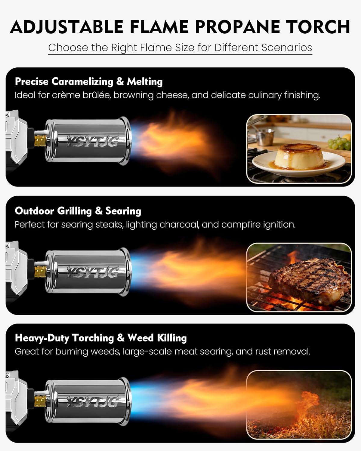 Powerful Propane Torch Gun | Propane Torch Gun Flamethrower with Adjustable Flame | Flame Torch Gun for BBQ, Searing Steak, Grill, Camping, Charcoal Lighter & Campfire Starter | Tank Not Included