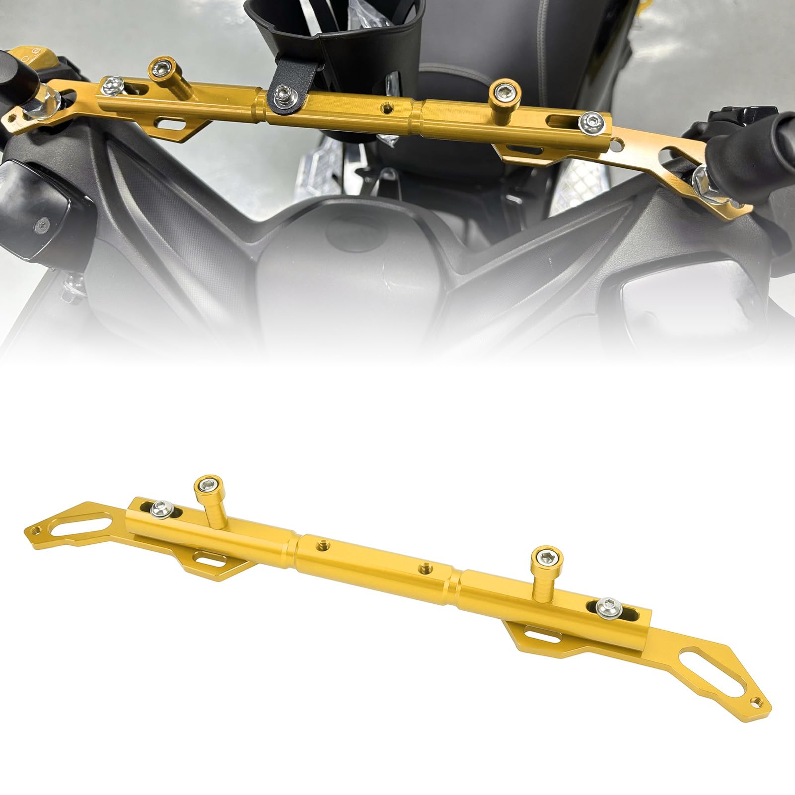 Poprzeczka motocyklowa, drążek balansowy, stop aluminium CNC, stabilna, regulowana kierownica, drążek poprzeczny, dźwignia wzmacniająca do XMAX 300 250 400 XCITING Downtown, 1 zestaw (złoty)