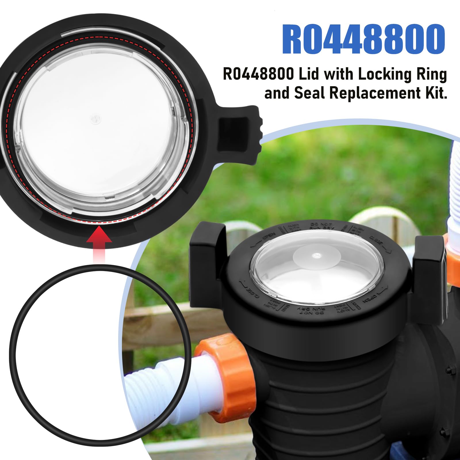 R0448800 Coperchio per pompa per piscina Jandy Coperchio ad anello di bloccaggio con guarnizione di ricambio 19,8 cm compatibile con Zodiac Jandy PlusHP Waterfeature Pool Filter O Ring