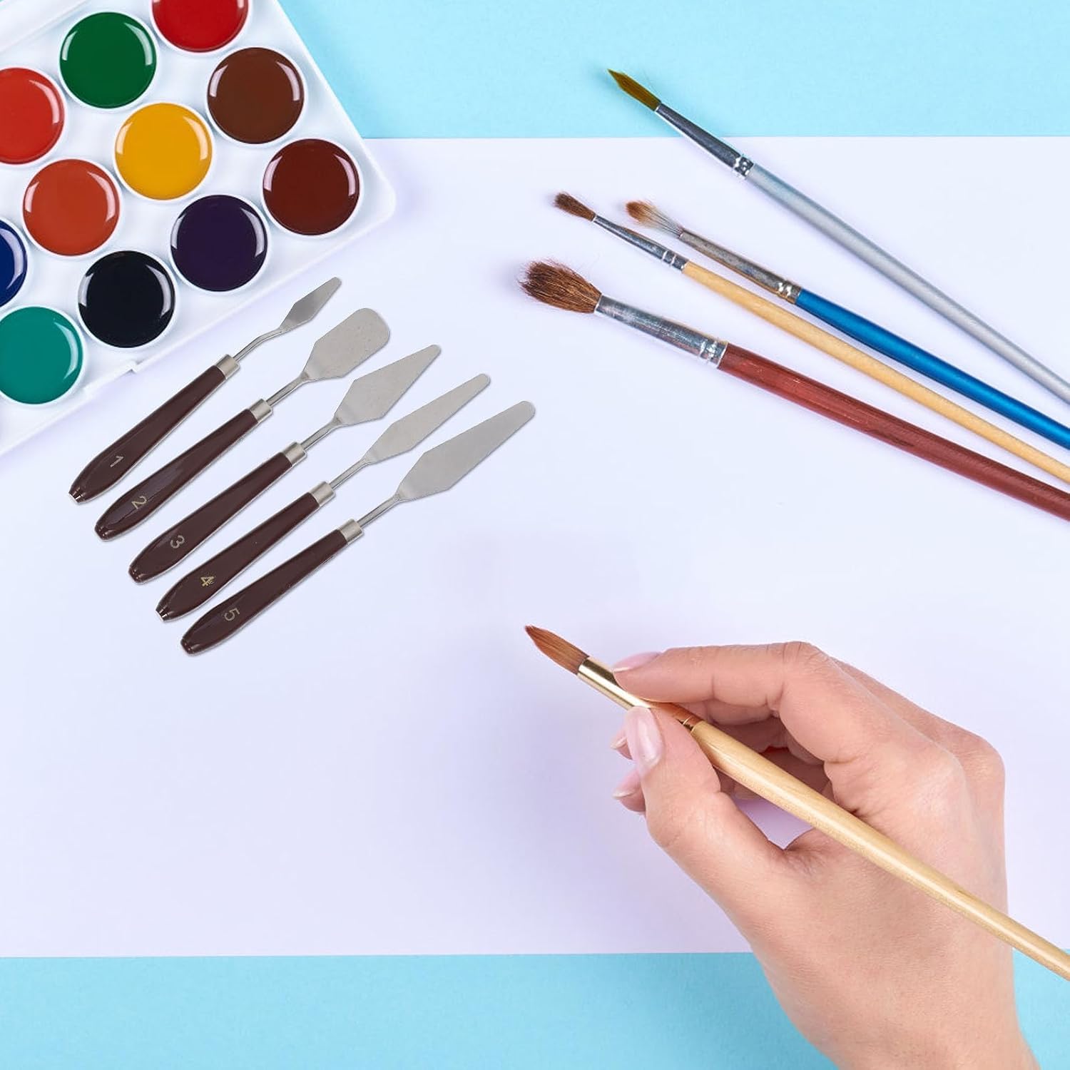 jojofuny 5pcs Metal Painting Spatula Set for Artists, Palette Knives for Acrylic and Oil Paint Mixing, Scraper Tools for Canvas Painting and Art Supplies