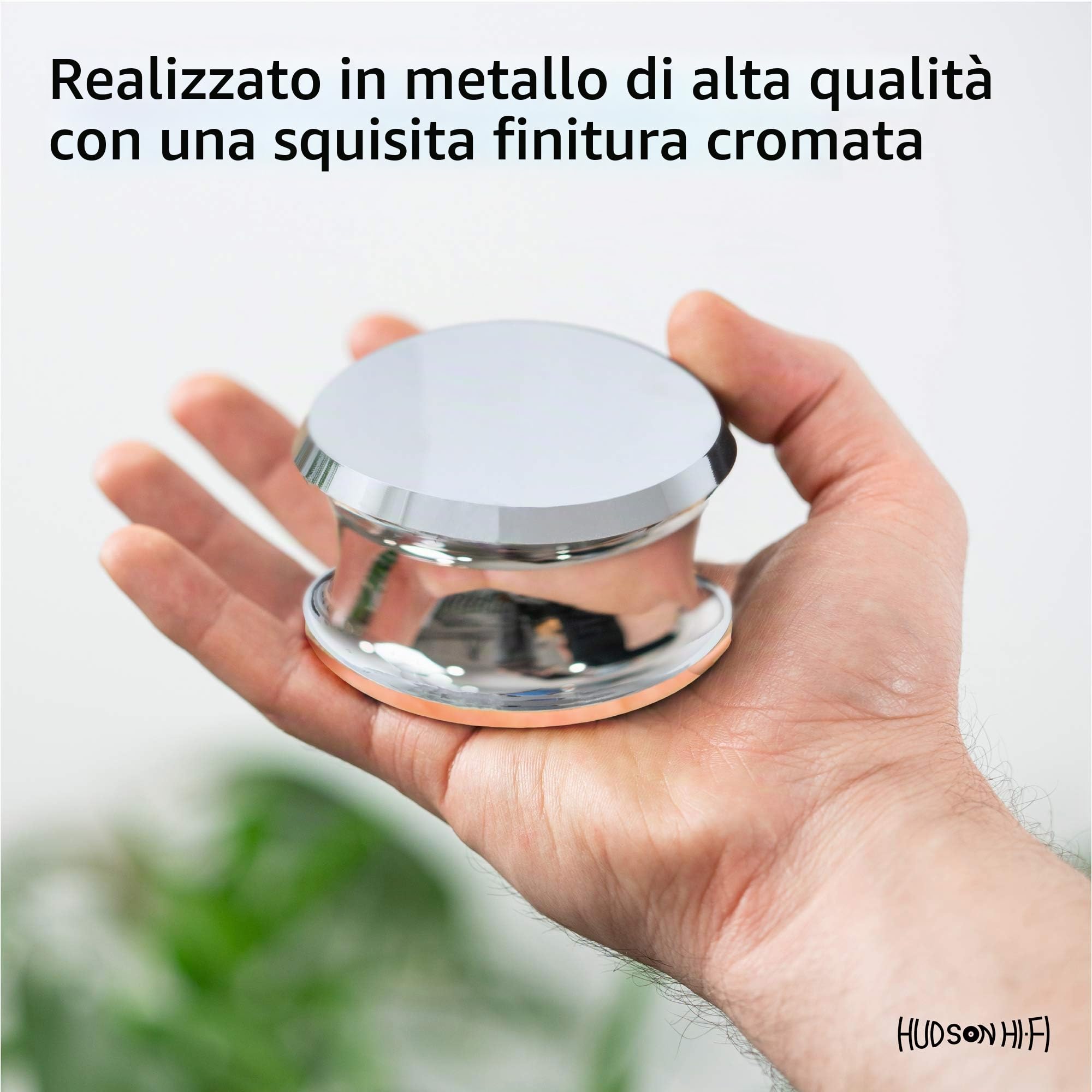 Hudson Hi-Fi BigBen - Stabilizzatore per pesi record con cuscinetto protettivo in pelle, peso per giradischi in vinile da 368,5 g, resistente ed elegante, adatto a qualsiasi giradischi, cromato