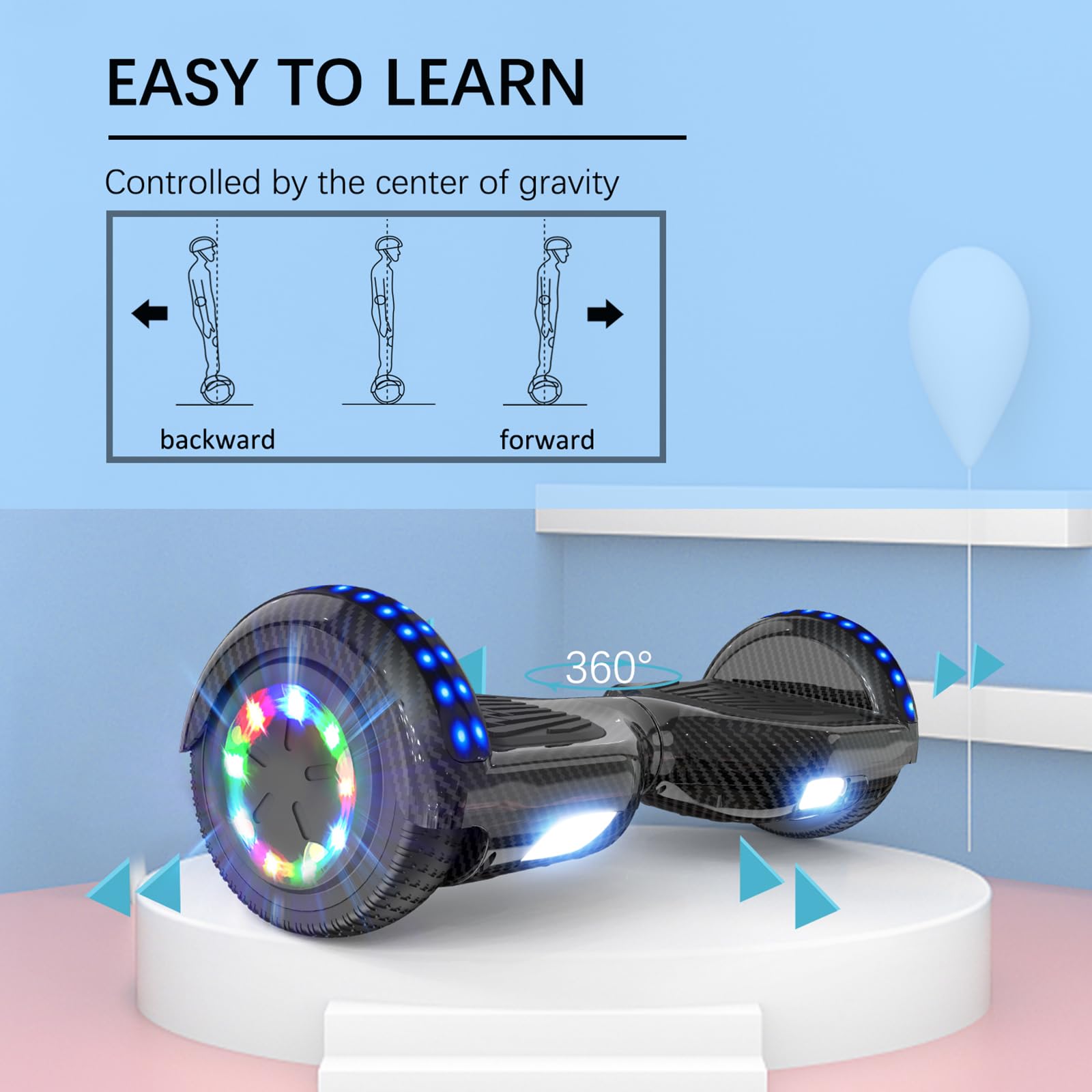 RCB Hoverboards 6,5 Zoll Skateboard Kinder und Jugendliche Hoverboards mit Bluetooth - Led Licht Segway mit Leistungsstarkem Motor Geschenk für Kinder