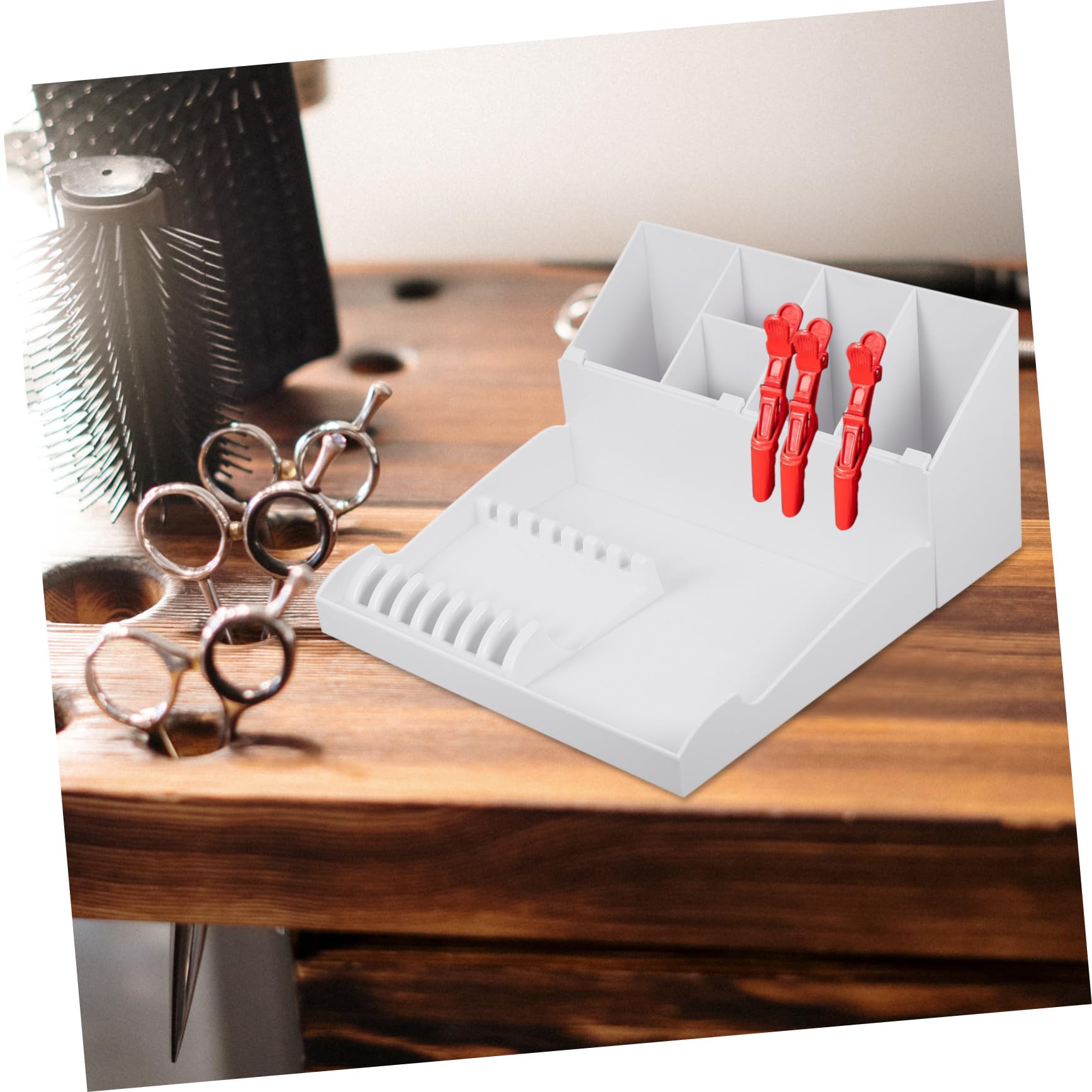 WOONEKY 1juego Organizador De De Peluquería Soporte para Tijeras y Peines Caja De Almacenamiento De De Cabello para Salones y Doméstico Bandeja y Soporte